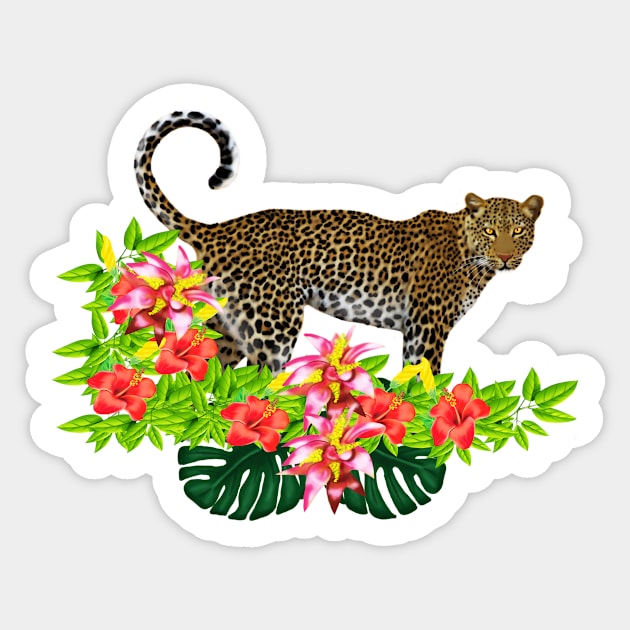 Tropical Jaguar Cat Floral theme Sticker by dukito